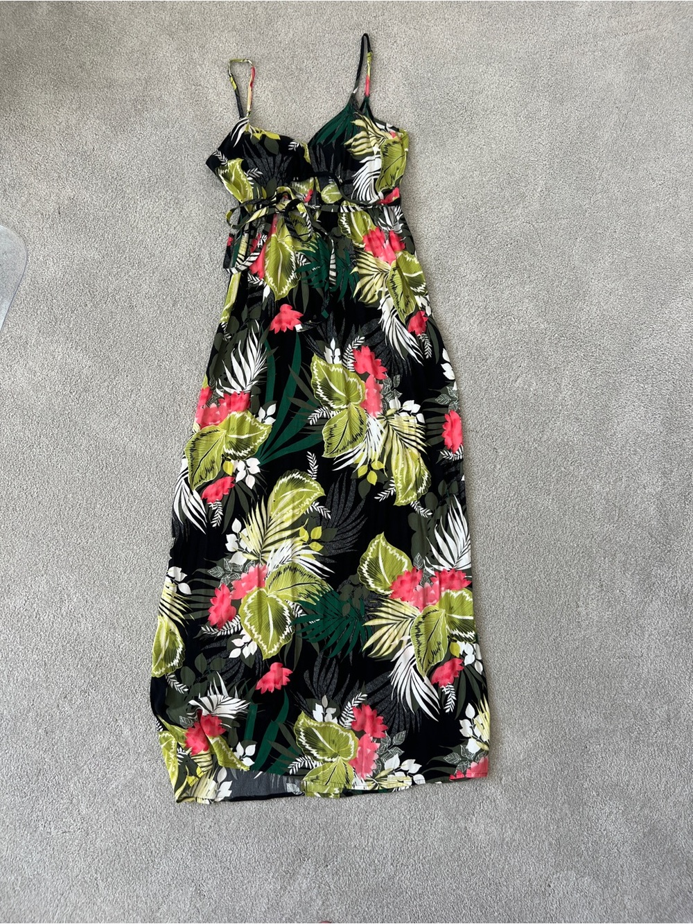 Express Black Floral Maxi Dress with Green and Pink Leaves